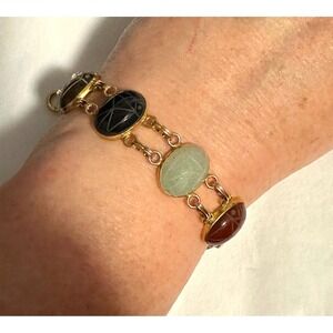 12k GF Semi Precious Carved Stone Scarab Bracelet